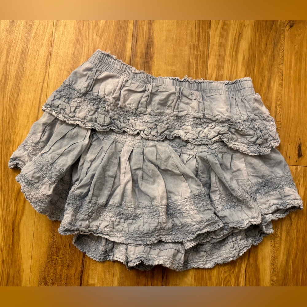 LoveshackFancy Light Blue Gray Ruffled Skirt size M